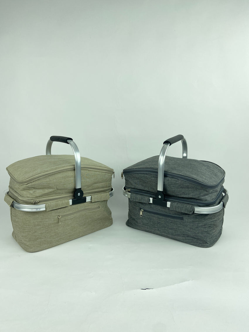Foldable Portable Insulated Picnic Container-Double Layer - Grey