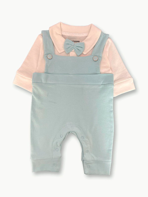 Sky Blue & White Dangree Tuxedo Romper (0-12M)
