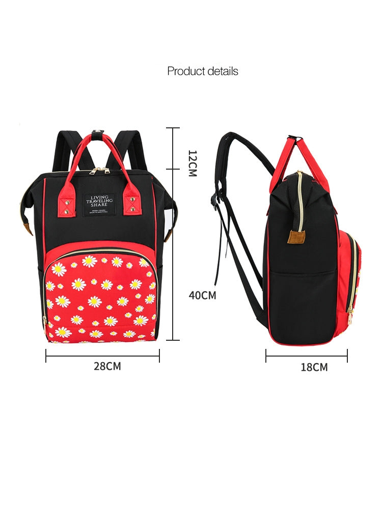 Baby Diaper Bag Flower Black & Red-DB176