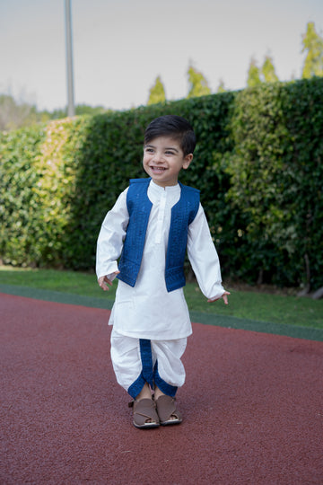 Dhoti Kurta Waistcoat Set (9-36M) Blue