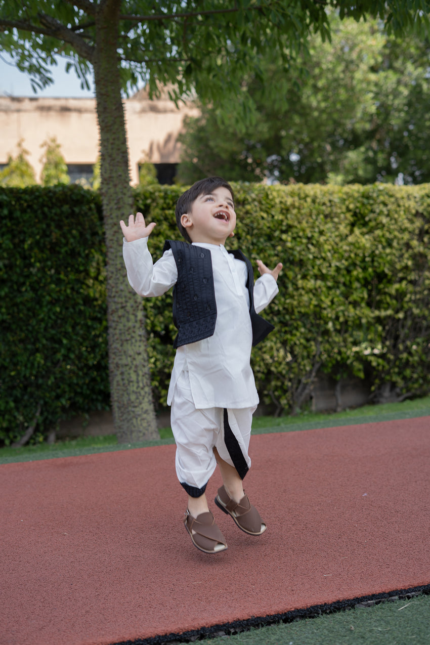 Dhoti Kurta Waistcoat Set (9-36M) Black