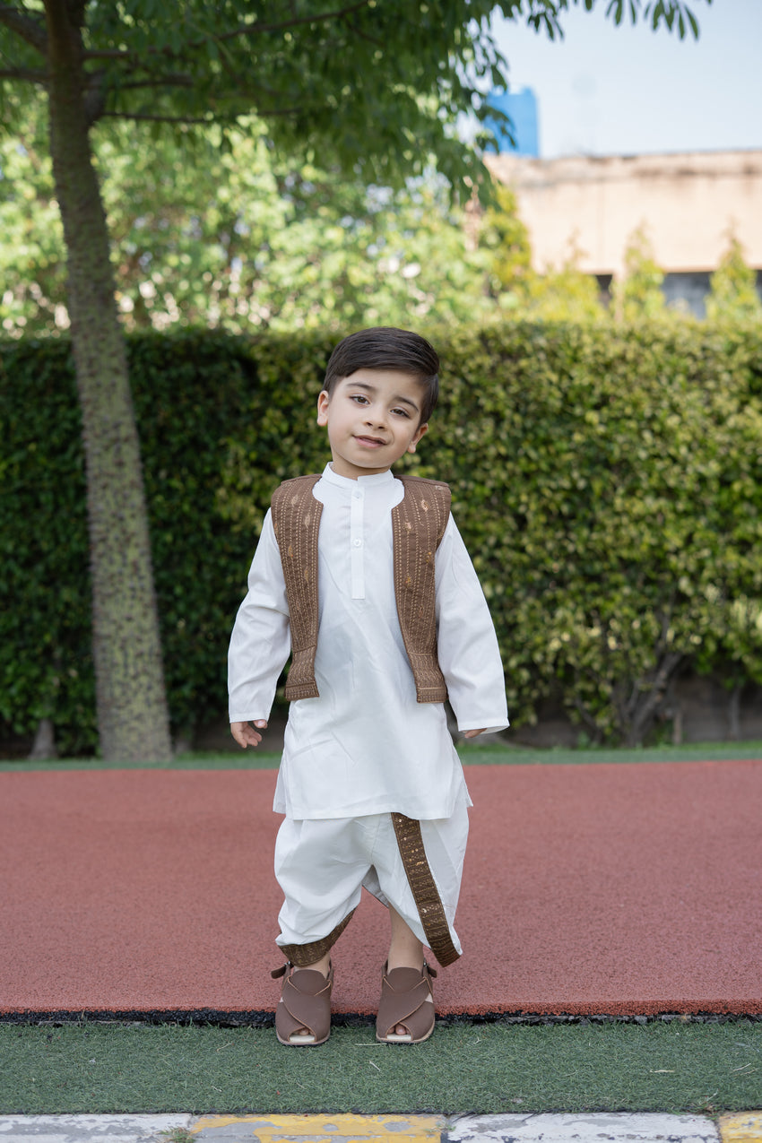 Dhoti Kurta Waistcoat Set (9-36M) Brown