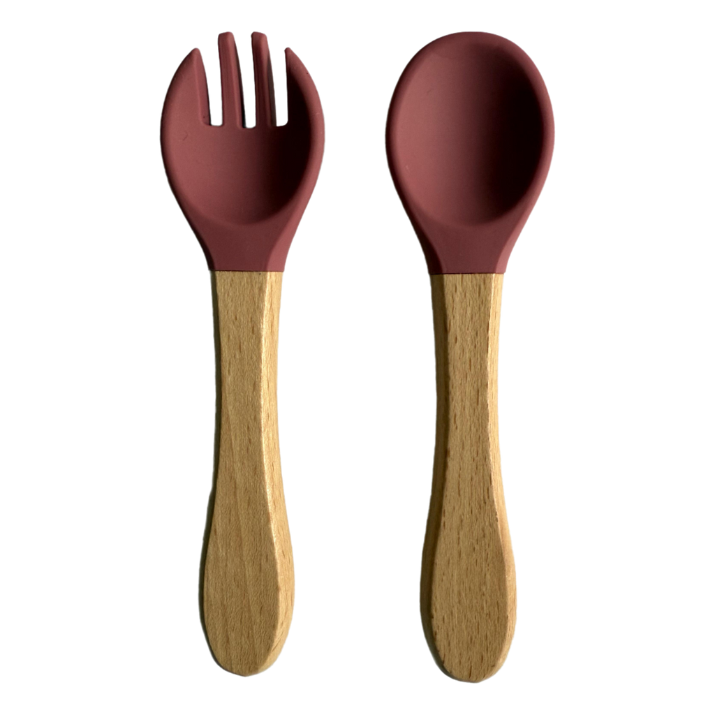 Silicon Wooden Spoon+Fork