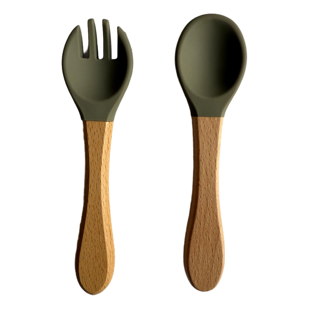 Silicon Wooden Spoon+Fork
