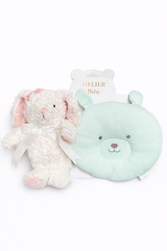 Plush Head Shaping Pillow with Stuff Toy - Green