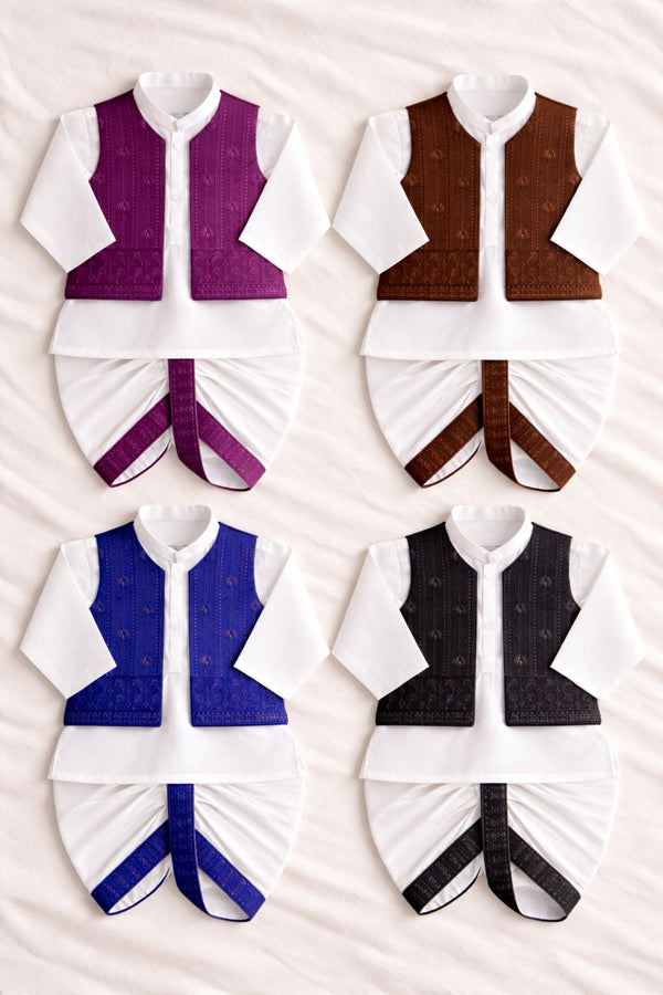 Dhoti Kurta Waistcoat Set (9-36M)