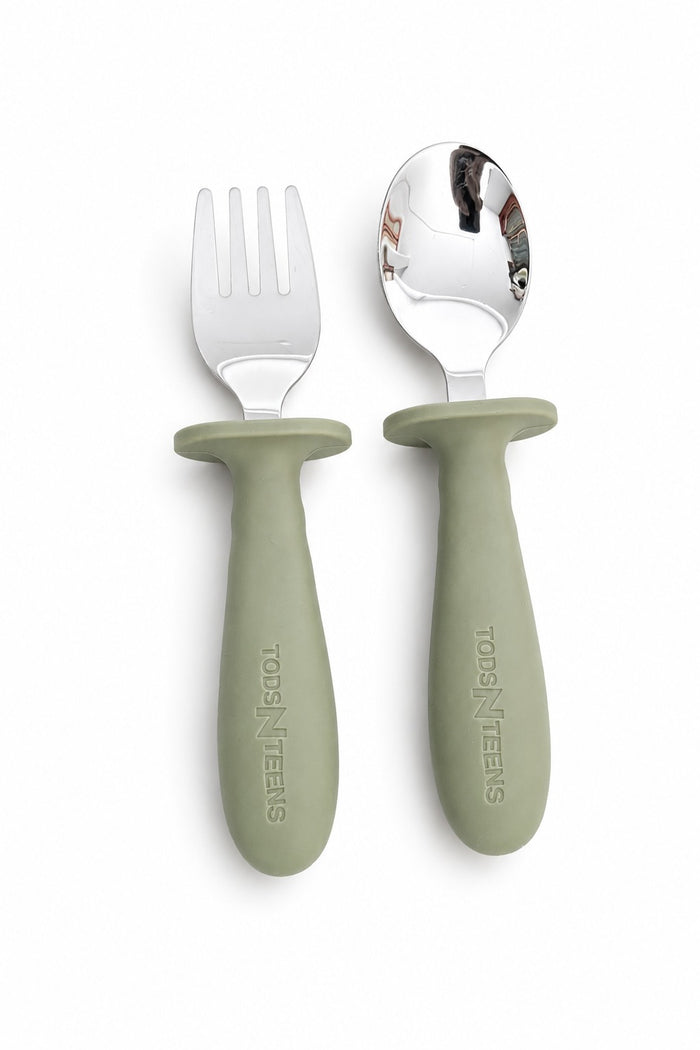 Stainless Steel + Silicone Spoon+Fork Set