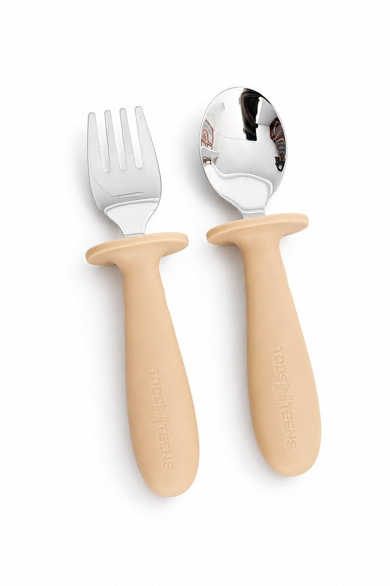 Stainless Steel + Silicone Spoon+Fork Set