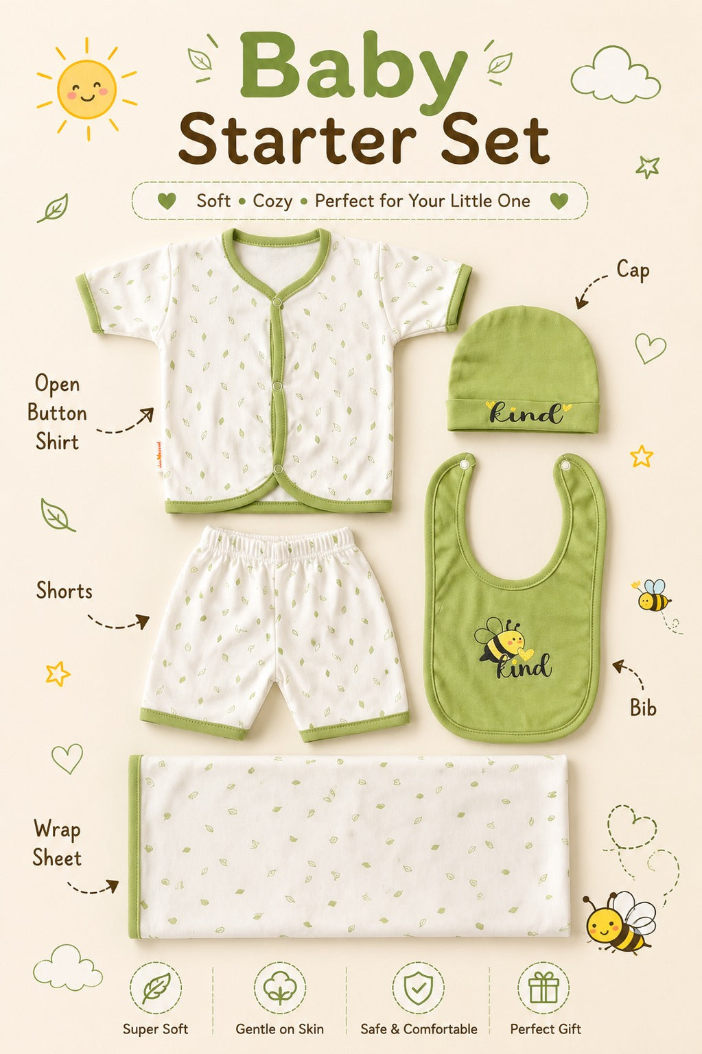 5 Piece Baby Summer Starter Set (0-3M)