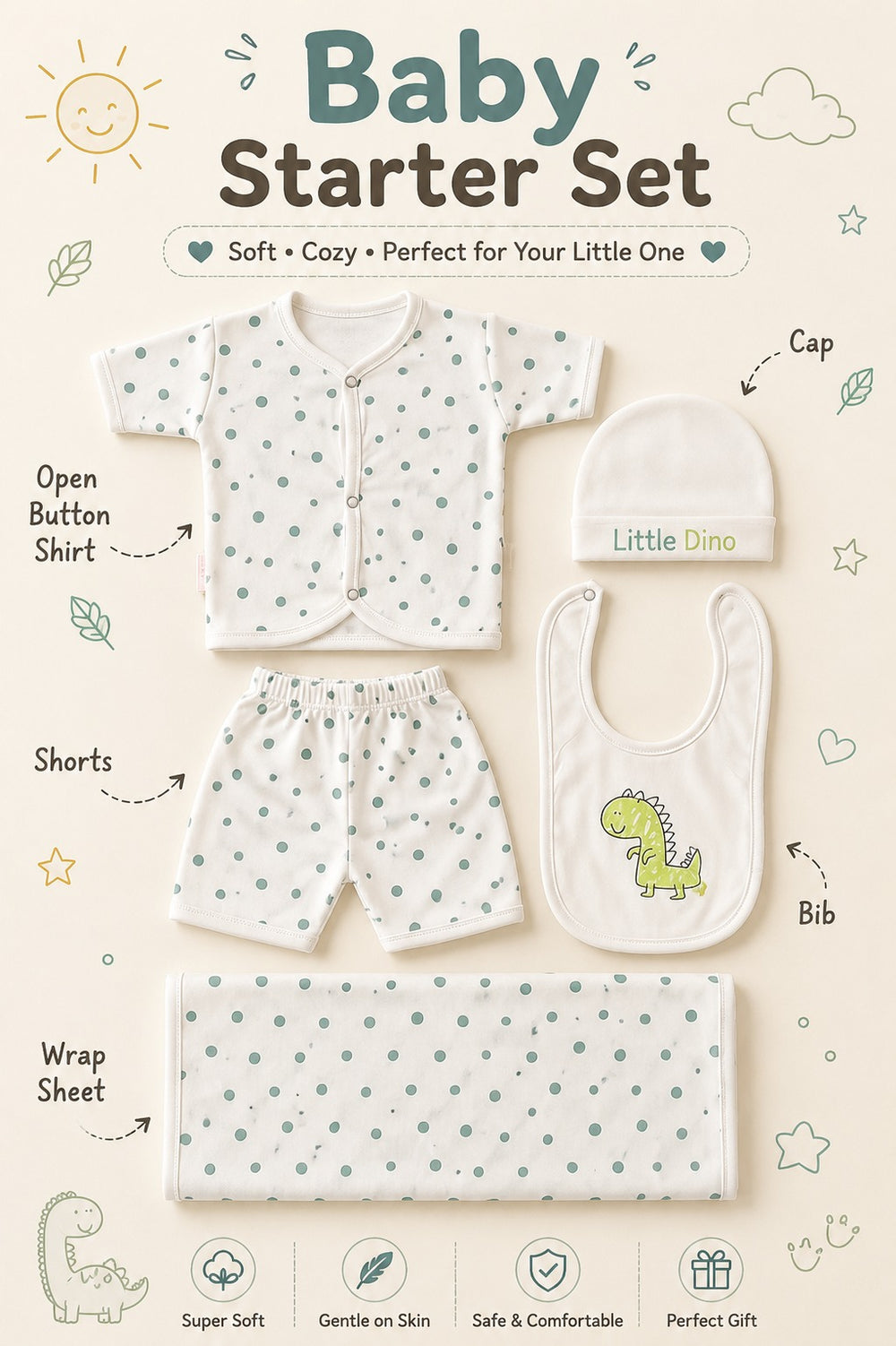 5 Piece Baby Summer Starter Set (0-3M)
