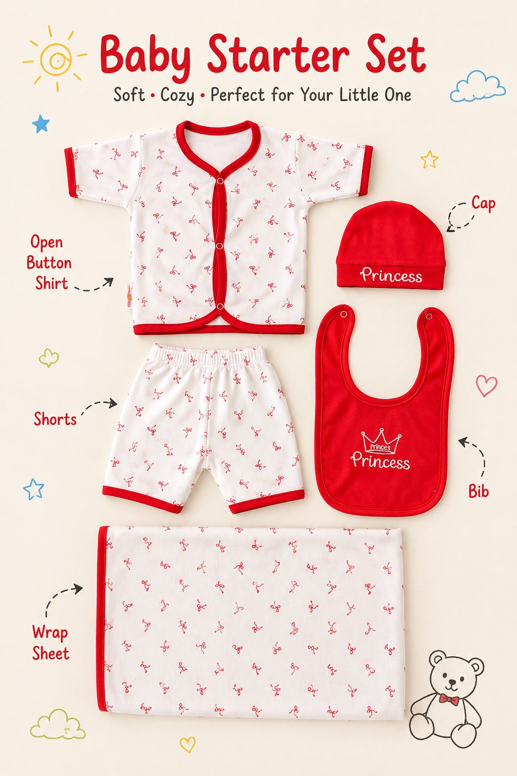 5 Piece Baby Summer Starter Set (0-3M)