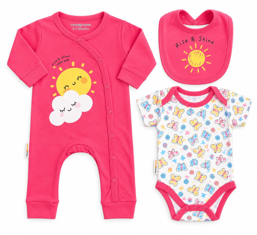 Newborn 3-Piece Bodysuit, Trouser & Bib Set
