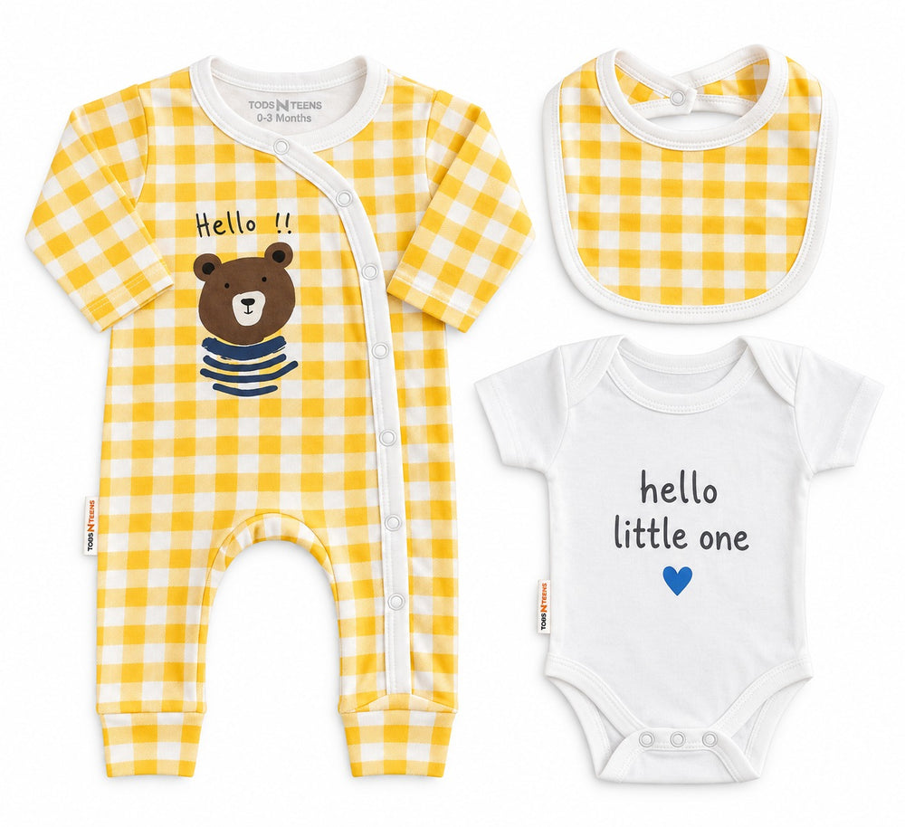 Newborn 3-Piece Bodysuit, Trouser & Bib Set