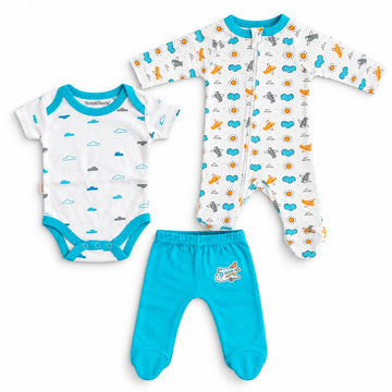 Baby 3-Piece Bodysuit, Romper & Footed Trouser Set (0-12M)