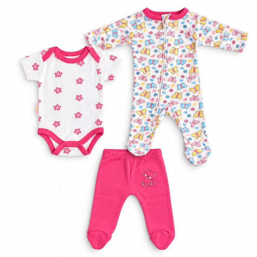 Baby 3-Piece Bodysuit, Romper & Footed Trouser Set (0-12M)