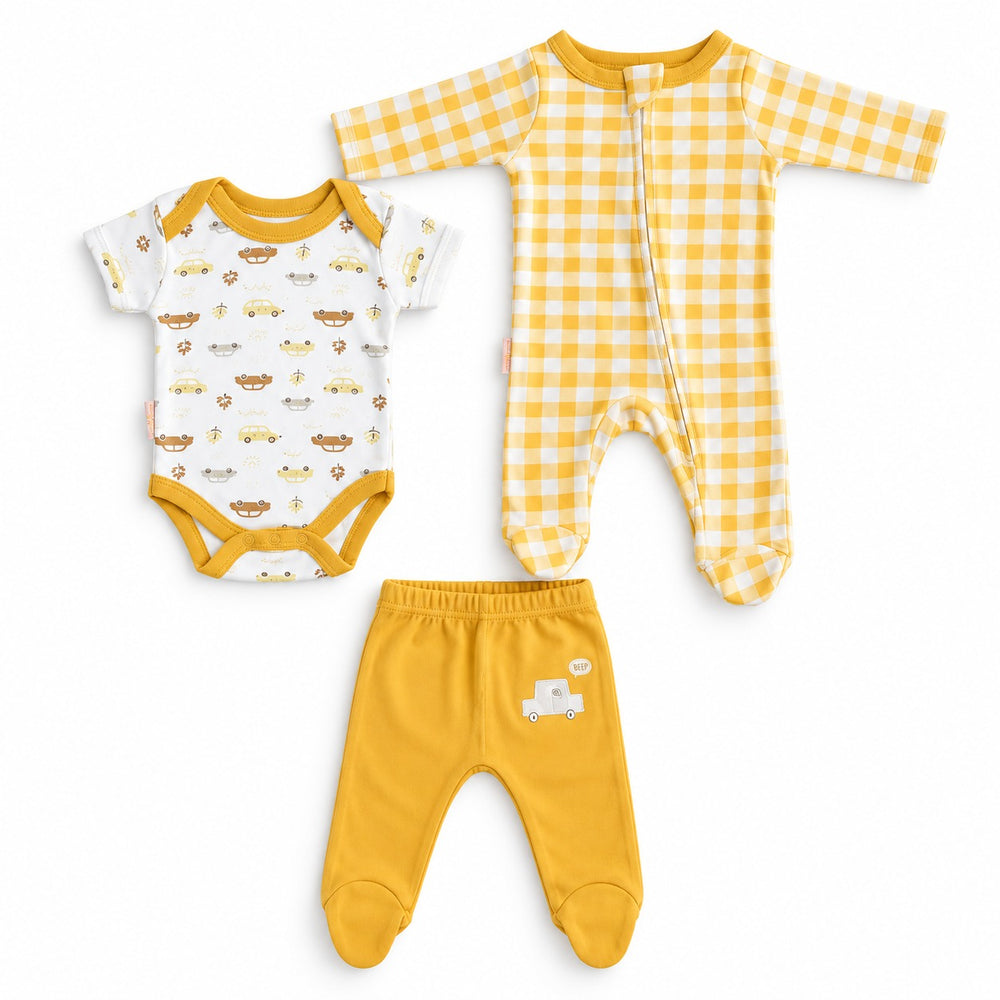 Baby 3-Piece Bodysuit, Romper & Footed Trouser Set (0-12M)