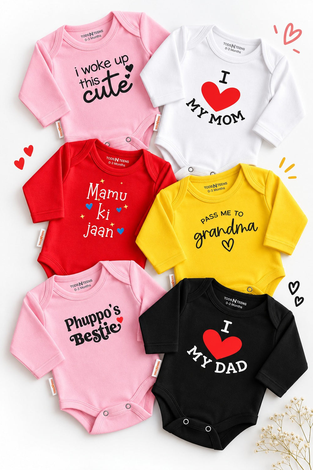Printed Baby Full Sleeves Bodysuits - 0-12M