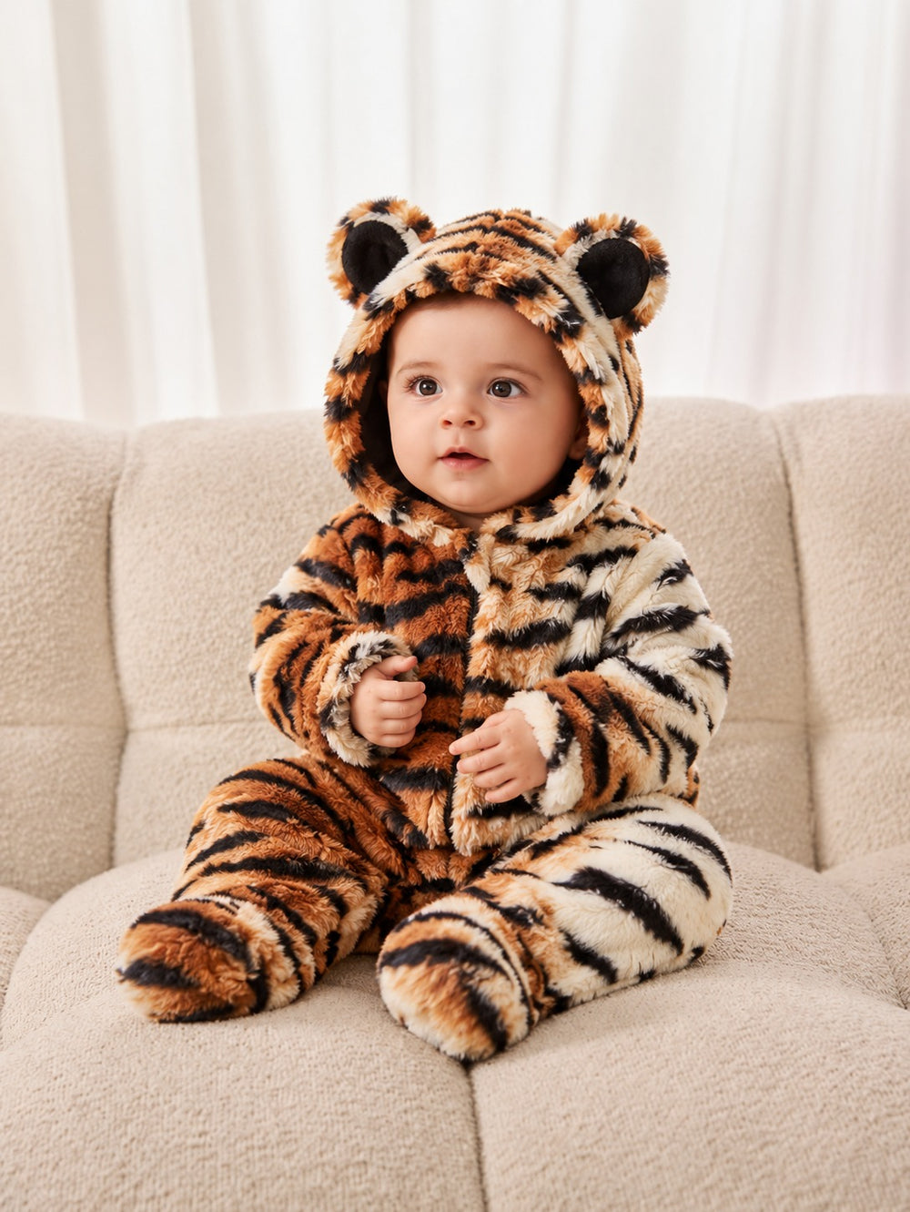 Tiger Footed Fur Romper (0-12M)