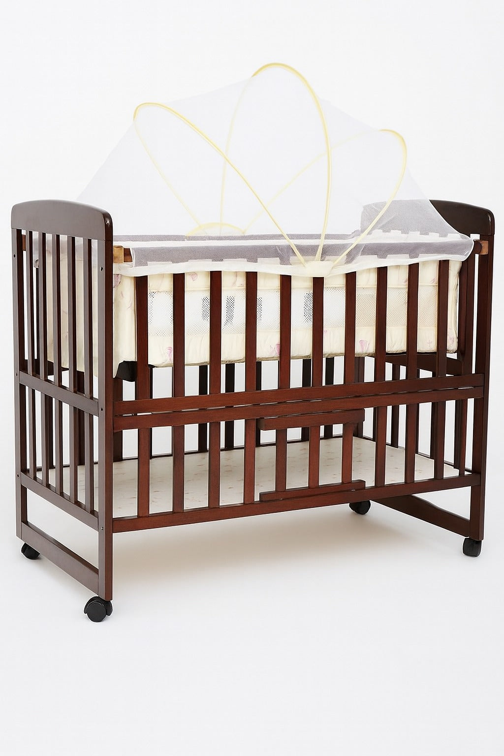 Double Height Adjustable Brown Wooden Baby Cot-BZ-626