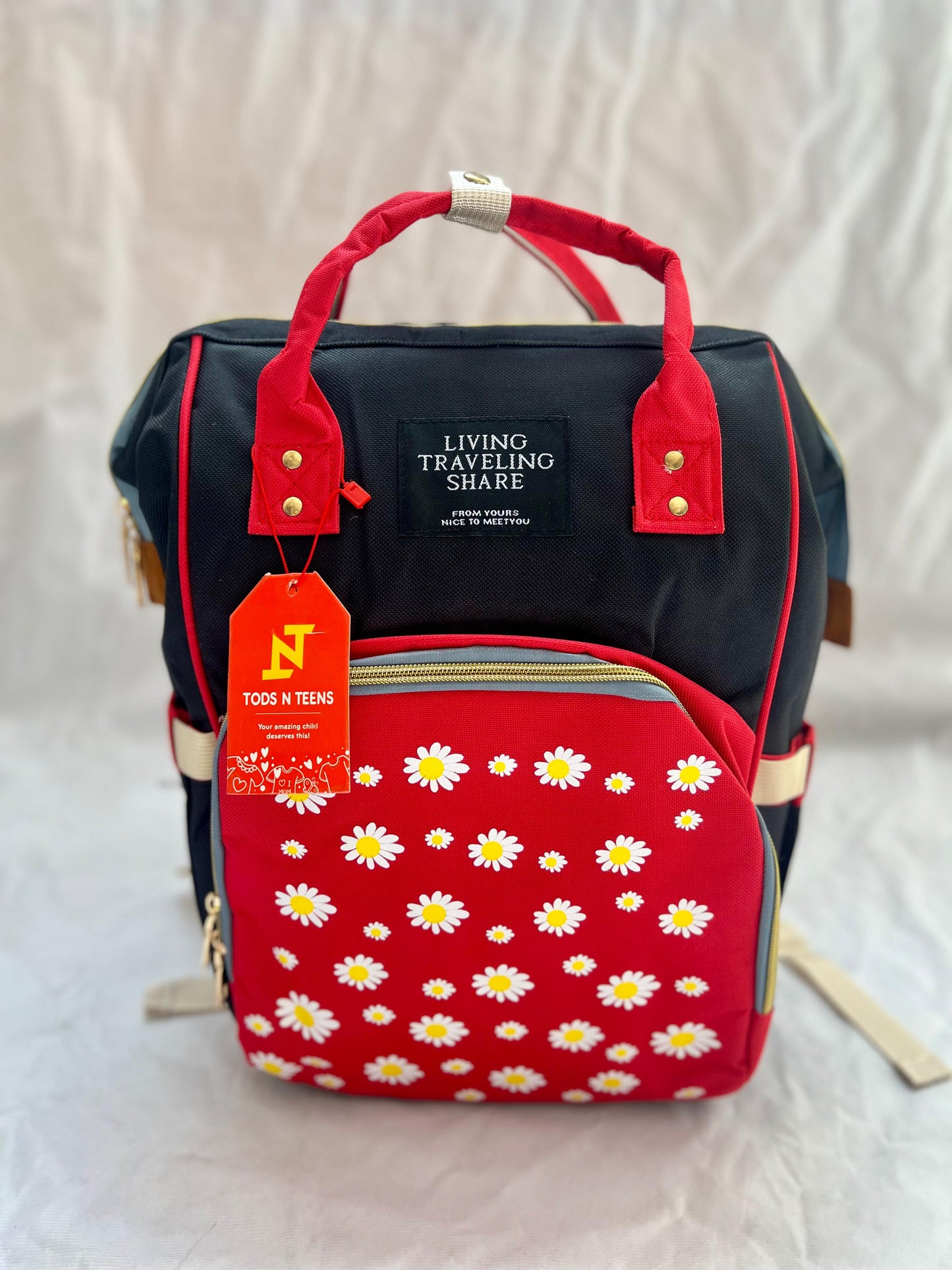 Baby Diaper Bag Flower Black & Red-DB176