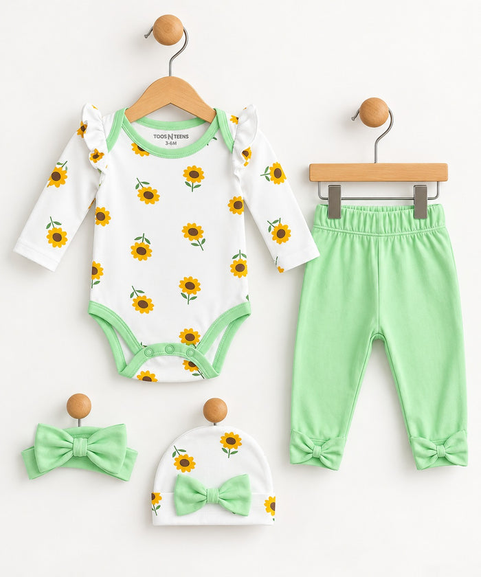 Baby Girl Printed 4-Piece Set (0-12 Months)