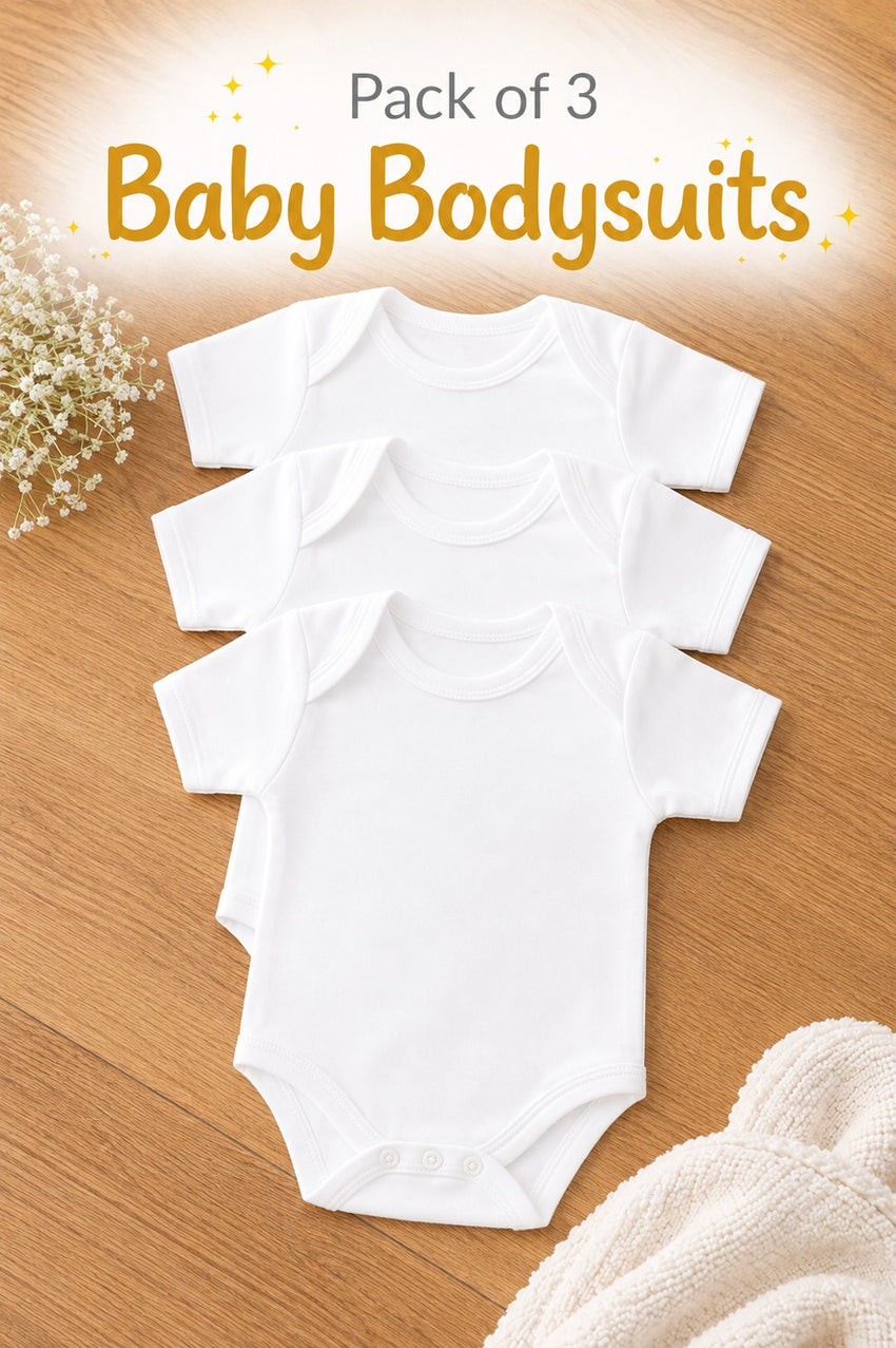 Pack of 3 Plain Bodysuits (0-12M) White Only