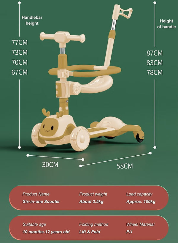 Premium 3-in-1 Multifunctional Kids Scooty Imported - S-888