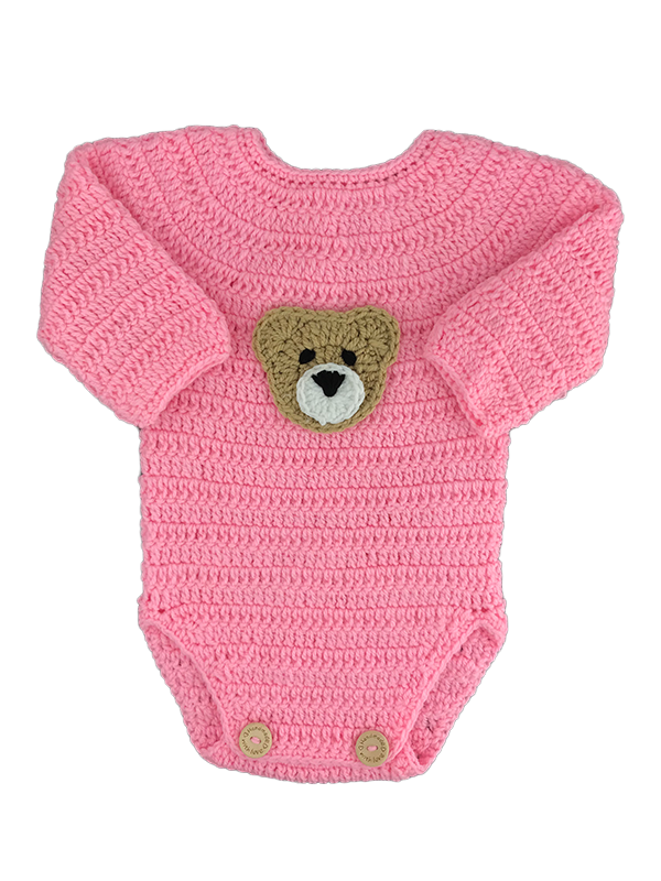 Pink Teddy Crochet Bodysuit (0-12M)