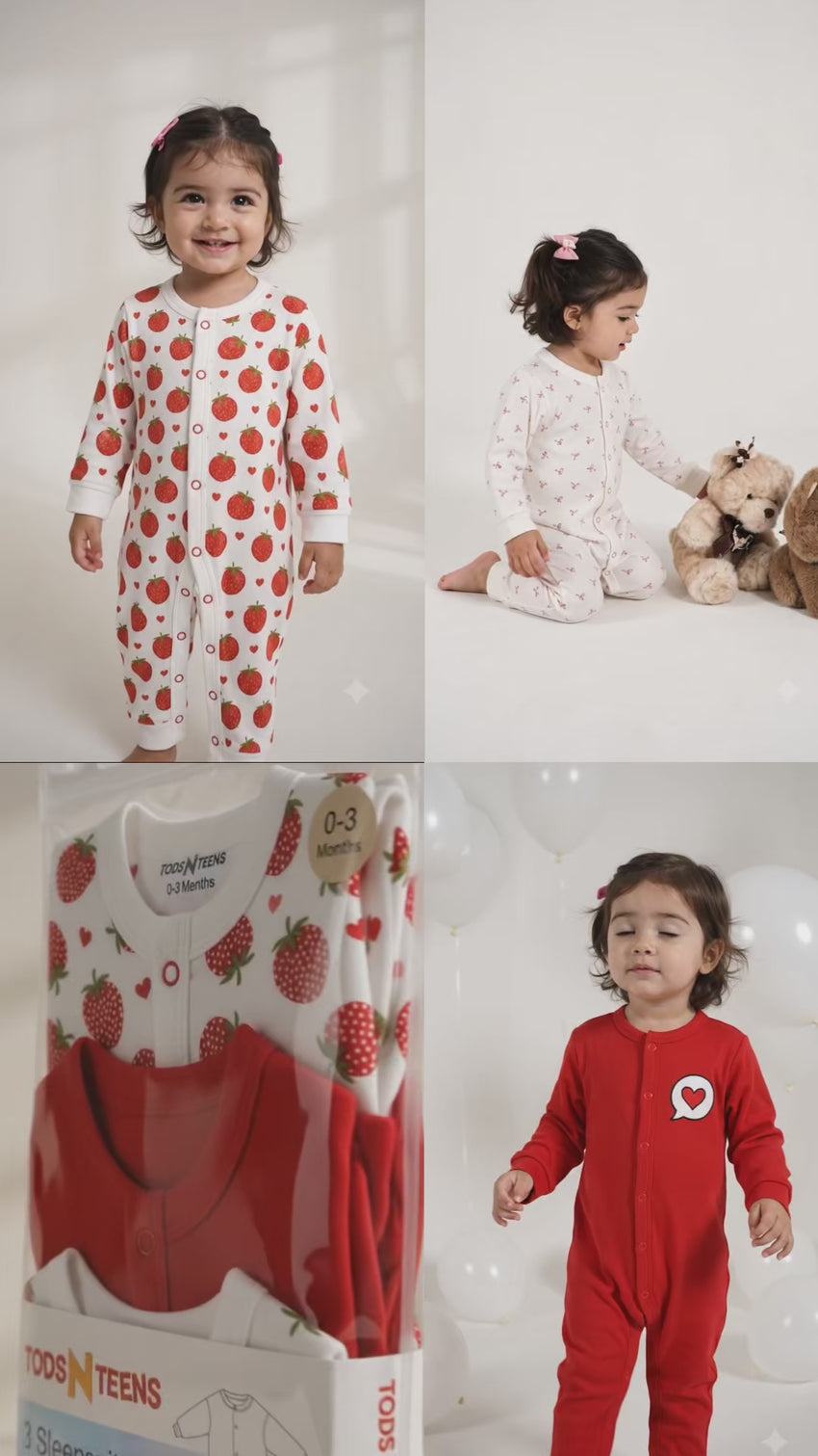 Pack of 3 Berry Sleepsuits (0-24M)