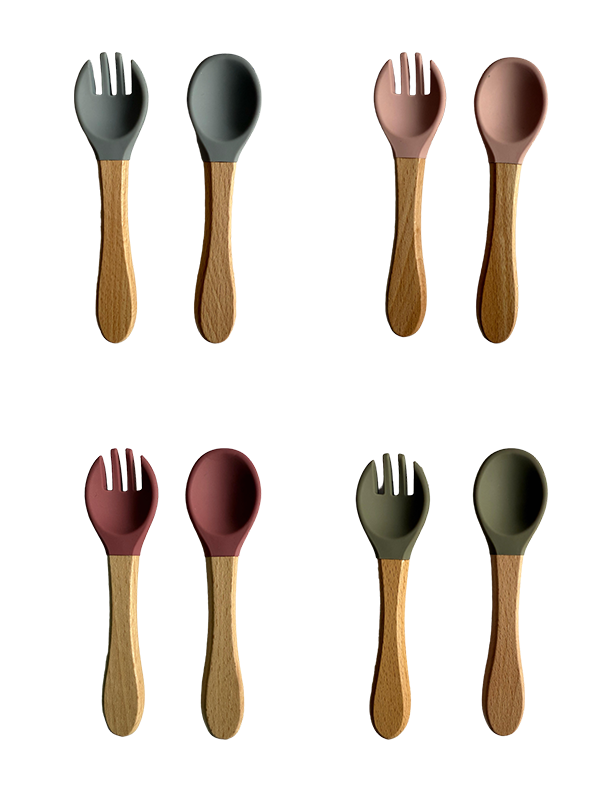 Silicon Wooden Spoon+Fork
