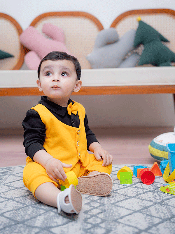 Yellow & Black Waistcoat Tuxedo Romper (0-12M)